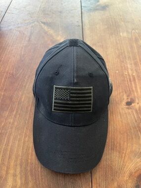 Black Tactical Baseball Cap with American Flag Patch